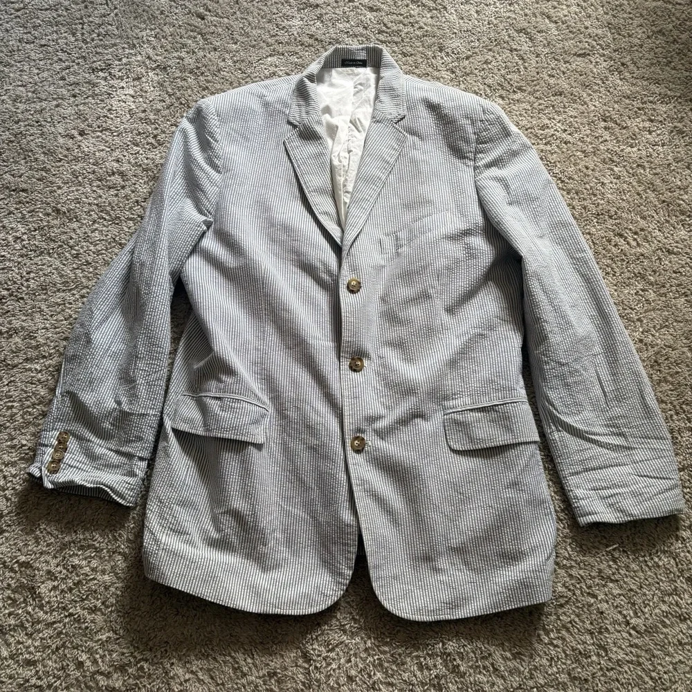 J. Crew Seersucker Blazer Jacket Men's 40R Light Blue White Preppy